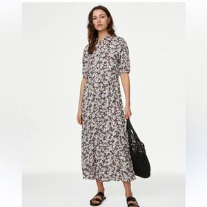 NATURAL LIFE Black and Pink Floral Midi Dress